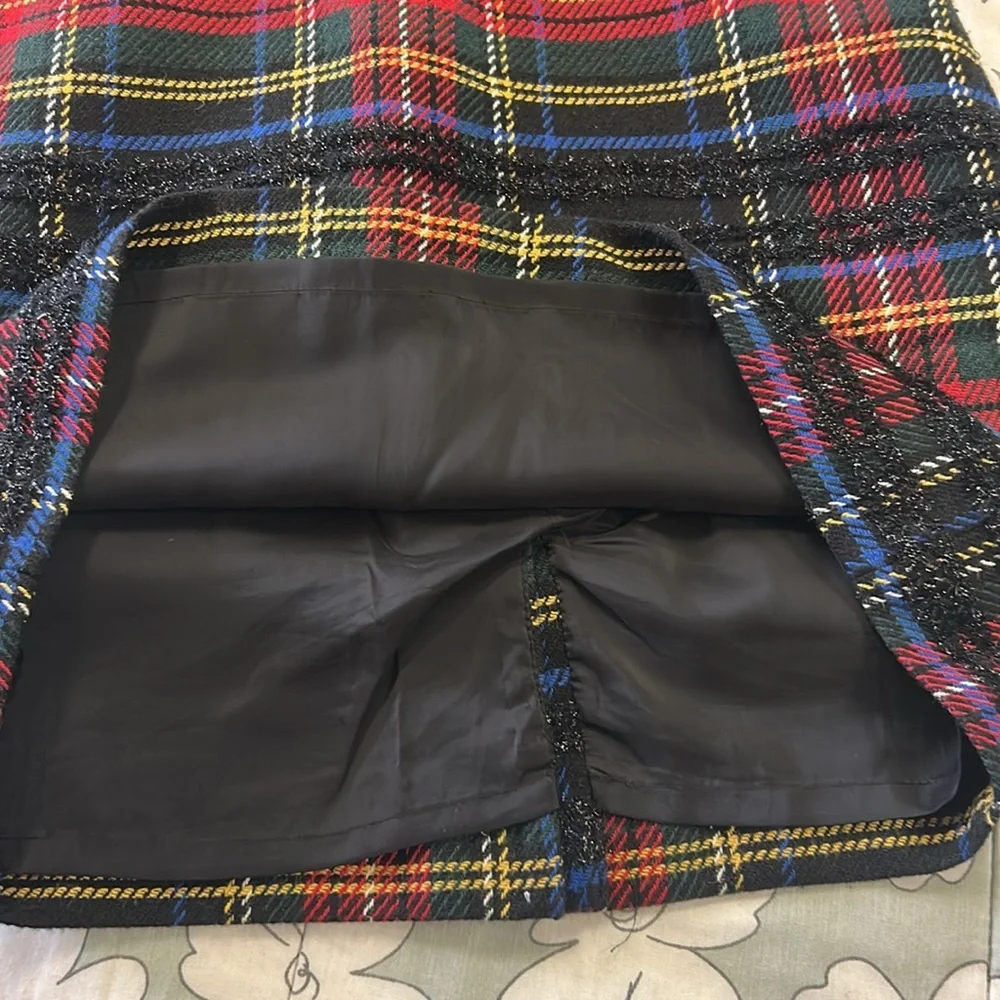 J. Crew Lurex Stewart Tartan Plaid Sleeveless Sheath Dress Holiday Red/Black 10P